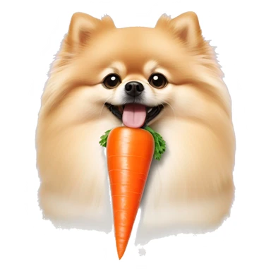 Cream pomeranian with a carrot in its mouth sticker