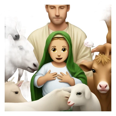 Baby Jesus surrounded by parents and farm animals sticker