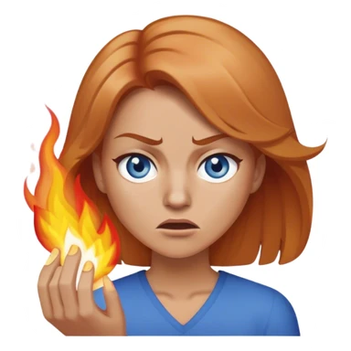 woman with below shoulder length strawberry blond hair and blue eyes angrily setting fires sticker