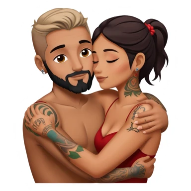 Loving intimate moment between lovers, photo Realistic Couple with tattoos  sticker