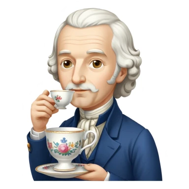 Adam Smith, 18th century economist with beard and wavy hair, drinking tea from a teacup sticker