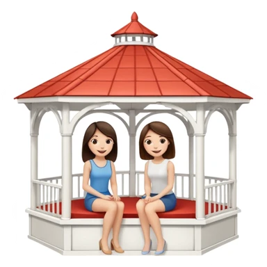 Two brunette women sitting inside a large white gazebo sticker