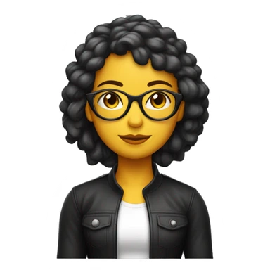 Chica moreita,pelo largo negro risado, lentes de leer redondos, cuerpo entero sticker