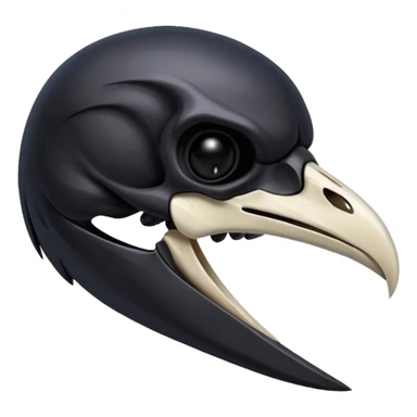 Raven skull with sharp beak, dark gothic emoji, polished bone texture, iOS style sticker