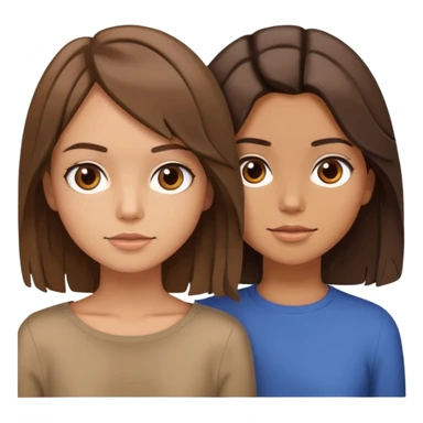 two girls, one with chin-length brown hair, tousled and layered, tan skin; the other with shoulder-length straight brown hair, tan skin sticker