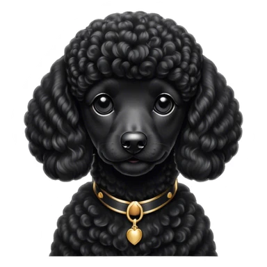 Cinematic Noble Black Poodle Portrait Emoji, Poised and regal, with a refined, elegant build and a meticulously groomed, curly jet-black Fur, deep-set soulful dark eyes, Simplified yet sharp and sophisticated features, highly detailed, glowing with a soft, dignified glow, high shine, intelligent and graceful, stylized with an air of sophistication, focused and attentive, soft glowing outline, capturing the essence of a watchful and confident companion, so majestic it feels as though it could prance out of the screen with effortless authority! sticker