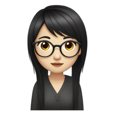 Chinese girl-Light skin - long straight black hair - bangs - Rimless glasses - Ruiyang - Neutral - Dark pupils - High nose - drooping mouth - Dark clothes - Rational - confident sticker