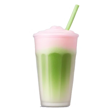 Clear long cup, no handle, with light pink drink, matcha foam sticker