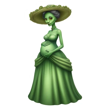 Pregnant green alien woman, full body, in victorian elegant dress sticker