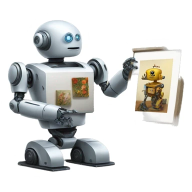 robot holding beautiful painting sticker