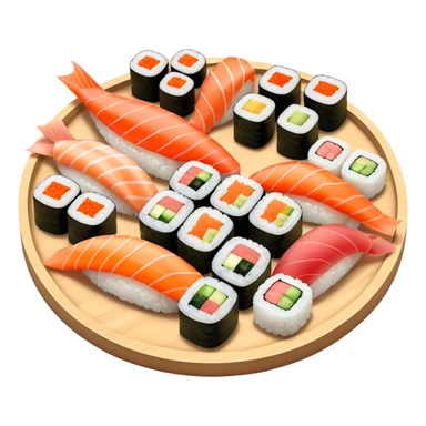 Sushi Cinematic Realistic Sushi Dish Emoji, depicted as one or two artfully arranged pieces of fresh sushi, rendered with delicate textures and subtle, natural lighting that highlights its refined simplicity. sticker