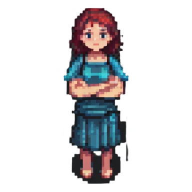 a woman crossing her arms, pixel art style sticker