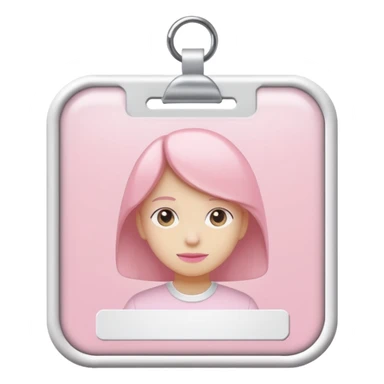 pastel pink ID badge with white text sticker