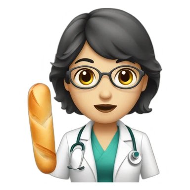 dark hair doctor girl eating french baguette sticker
