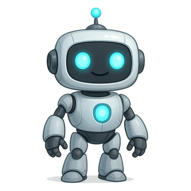 a friendly AI robot with glowing eyes, futuristic and approachable design sticker