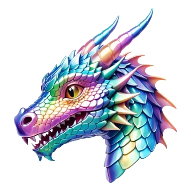 Realistic Sparkly glossy Pastel iridescent glass dragon head profile  sticker