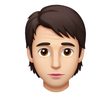 Handsome white man with big brown eyes thin pink lips long nose and dark brown messy hair cover his forhead sticker