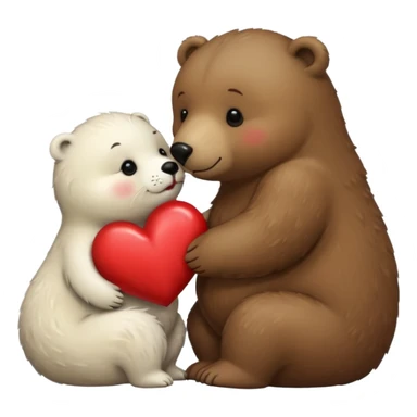 tiny white seal kissing a big brown bear with a heart between them sticker