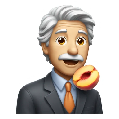 Gray haired man licking peach sticker