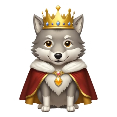 A majestic wolf wearing a golden crown and royal cape sticker