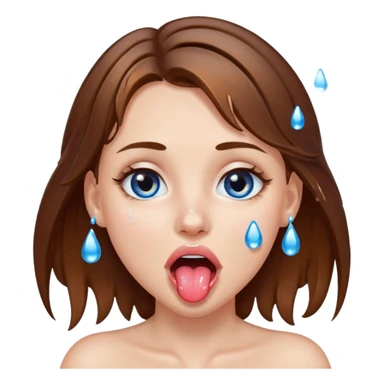 Girl with brown hair, blue eyes, a wet face and her tongue out. Can you make her face more wet? Can you add clear water droplets on her face and tongue? No water below her. Just on her face, hair and tongue. I like the first one in the top left corner. Can you do more variations of it sticker