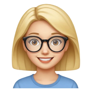 young woman wearing glasses, cute and bright feeling, iPhone emoji style sticker