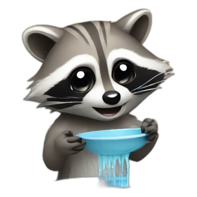 raccoon washes a plate in the sink sticker
