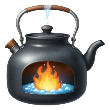 a small pot or kettle filled with water placed on fire, the water is boiling intensely with visible steam and bubbles rising, bright lighting, clean white background



 sticker