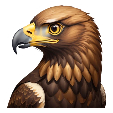 Cinematic Noble Golden Eagle Portrait Emoji, Poised and majestic, with a powerful, broad build, regal hooked beak, and piercing, intense eyes set against richly golden-brown plumage, Simplified yet sharp and sophisticated features, highly detailed, glowing with a soft, amber radiance, high shine, intelligent and commanding, stylized with an air of aerial supremacy, focused and determined, soft glowing outline, capturing the essence of a watchful and confident golden eagle that appears ready to soar out of the screen with effortless authority! sticker