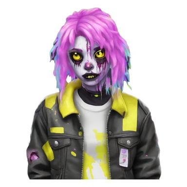 .Zombie_ wearing punk clothes Vaporwave black holographic oilslick zombie unicorn yellow caution tape sticker