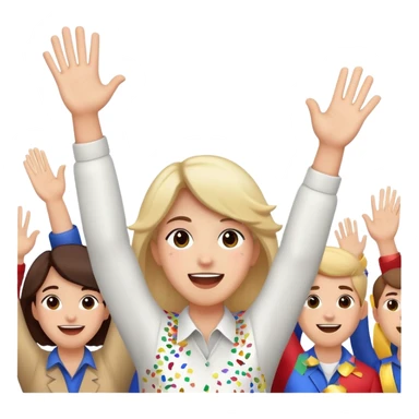 face with hands raised, confetti in the air, cheering at a parade sticker