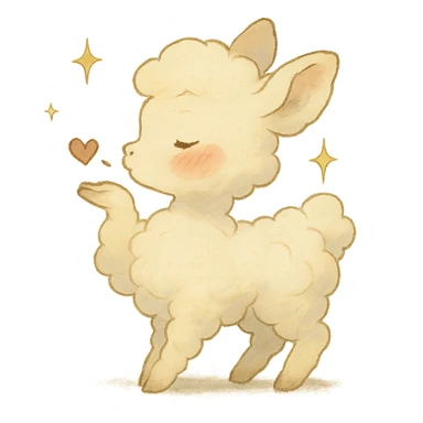 Ghibli-inspired vanilla cloud doe, blowing a kiss with sparkles and rosy cheeks, soft and dreamy sticker
