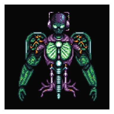 digital data, flowing within a superconductor, digital schema, biomata, sekgen, cyac, traxus, NuCal, vibrant shocking energetic transmission. generator core. bi-axial. neutronic. biomechanical. cyber-android sticker