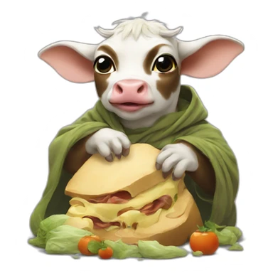 hungry cow eating baby yoda sticker