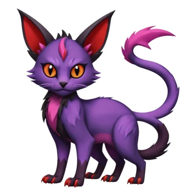 Black edgy Noivern-Noibat-Purloin-Torracat-Lykoi-Caracal-cat-Fakemon-fusion-hybrid-creature with violet and red scale markings sticker