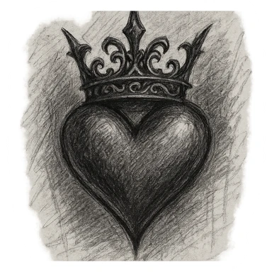 gothic heart with a gothic crown, ornate, dark, elegant, pencil sketch style sticker