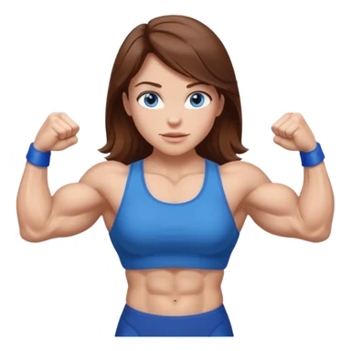 Girl with brown hair, blue eyes and really muscular arms, flexing her muscles sticker