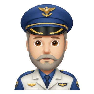 Middle-age, beard, wearing pilot uniform include hat, irritate attitude sticker