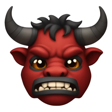 Minotaur in black and red colors in the style of a creepy smiling emoji. sticker