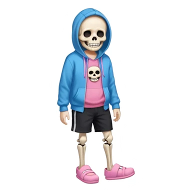 Sans The Skeleton, Blue Hoodie, Grin, Pink Slippers, Black Shorts sticker