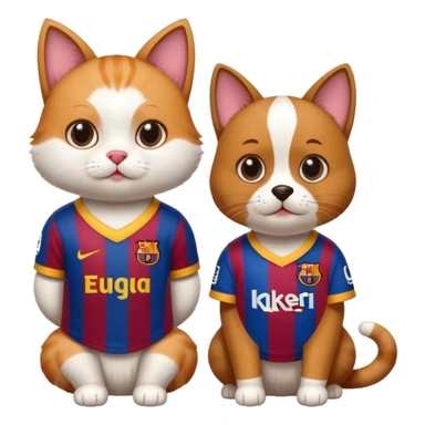 Cat and dog with Barça jersey sticker