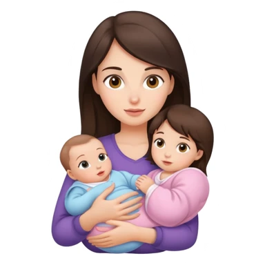 brunette girl holding baby girl sticker