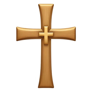 3D emoji of a simple cross, made of smooth wood or gold, with soft edges and a glossy finish in emoji style sticker