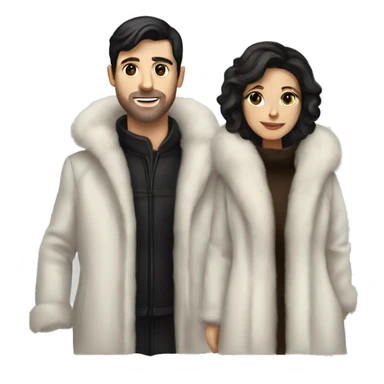 Dark haired White couple in long fur coats sticker