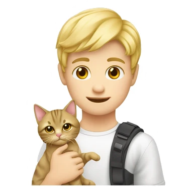 Blonde jongen met zwarte kat op schoot sticker
