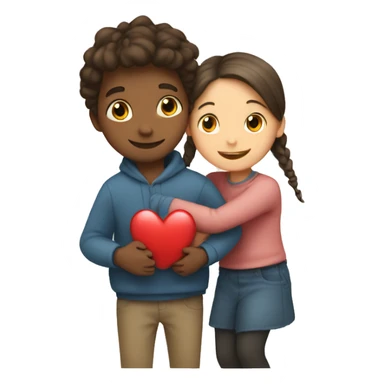 Girl and boy hugs two with hearts around sticker