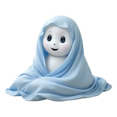 An adorable, peacefully floating sheet-like ghost in gentle pastel whites and blues, its soft, rounded form loosely draped, head resting with closed, serene sparkling eyes and a tiny, contented smile, simplified yet irresistibly charming, highly detailed, with a soft glowing outline that captures the essence of a sleepy, endearing spirit wrapped in cozy slumber! sticker