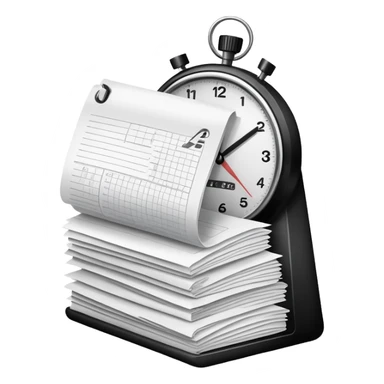 small stack of papers with a timer symbolizing heavy admin workload sticker