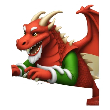 Dragon Santa working on a computer sticker