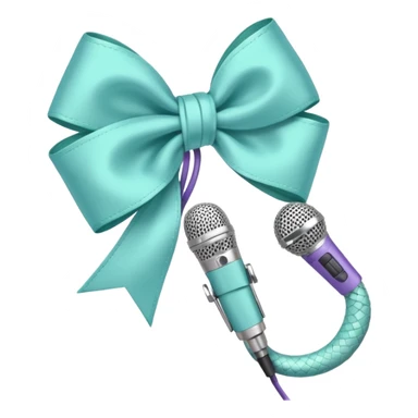 A pastel blue bow with a pastel a pastel green snake at the top of one side and a pastel purple microphone on the bottom of the other side of the bow sticker
